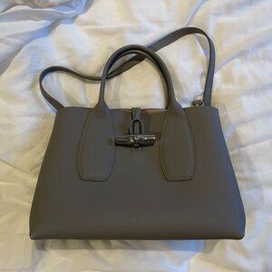 Longchamp Le Roseau Leather Handbag Size M -Turtledove
